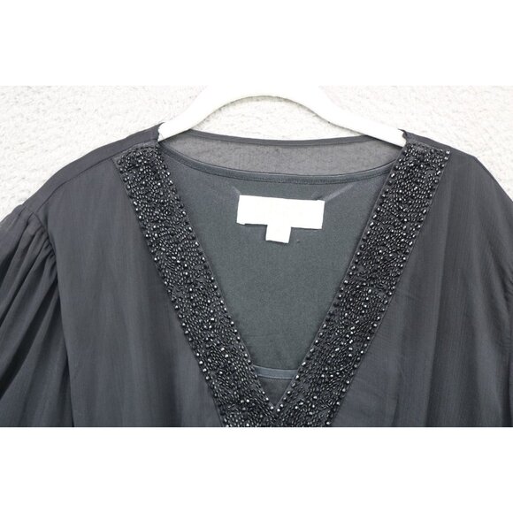 American Glamour by Badgley Mischka Black Sheer Chiffon Tunic-2X-Beaded-Lined - Picture 6 of 12